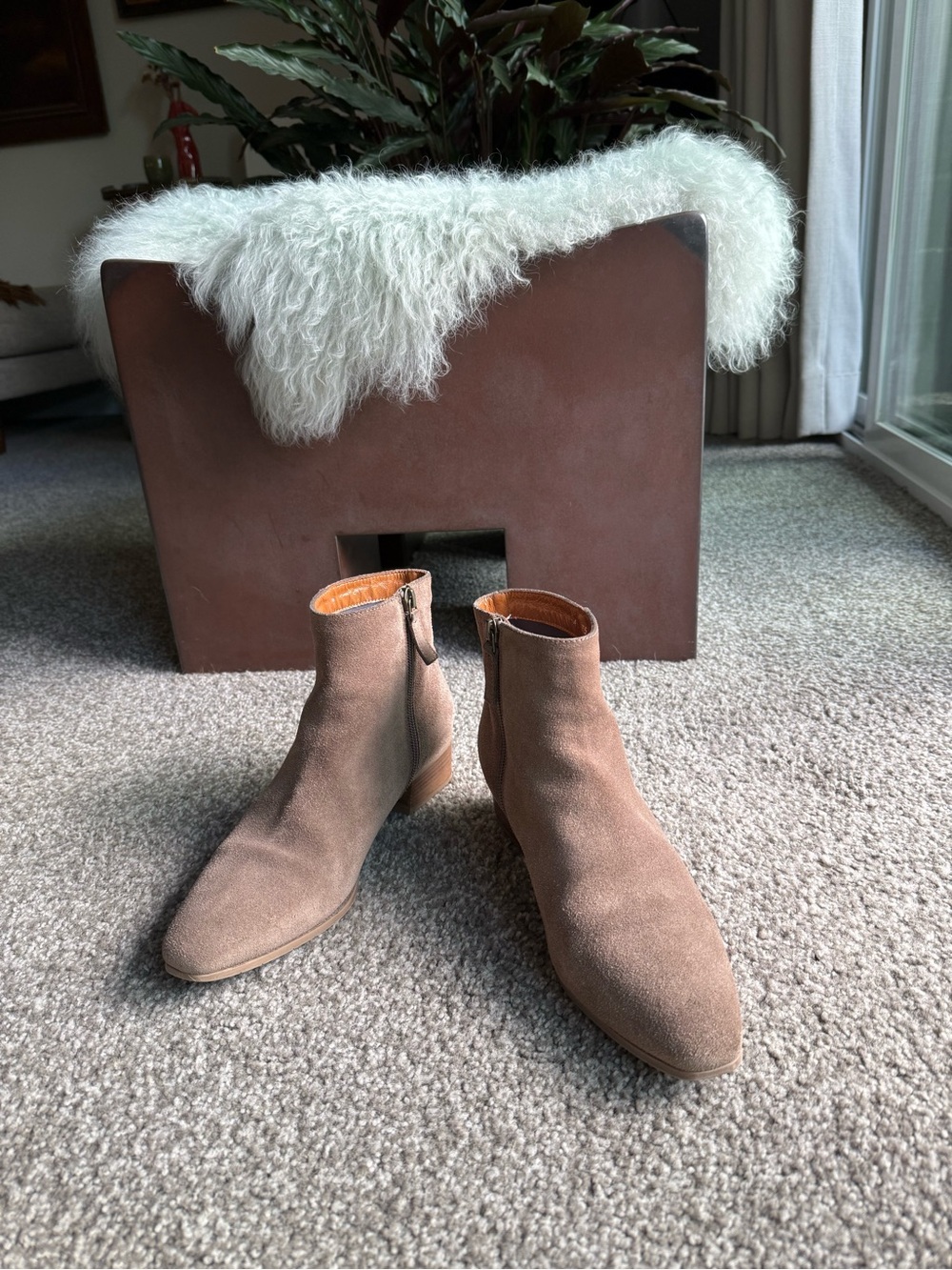 Aquatalia Taupe Suede Ankle Booties with Side Zip
